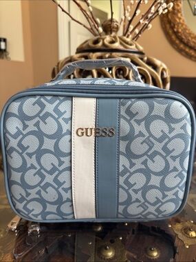 GUESS Light Blue & White Monogram Toiletry Bag